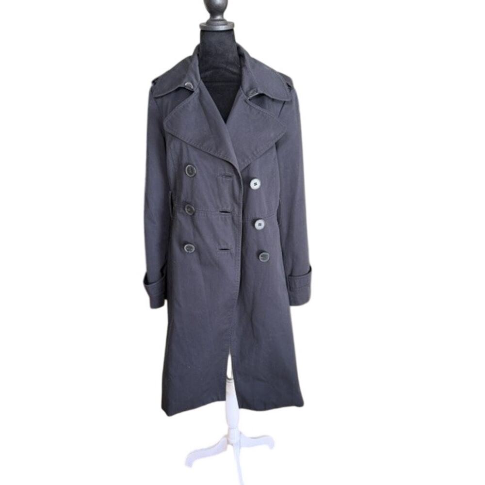 London Fog Trench Coat Womens 6 Black Double Breasted Rain Jacket Classic - Picture 2 of 10